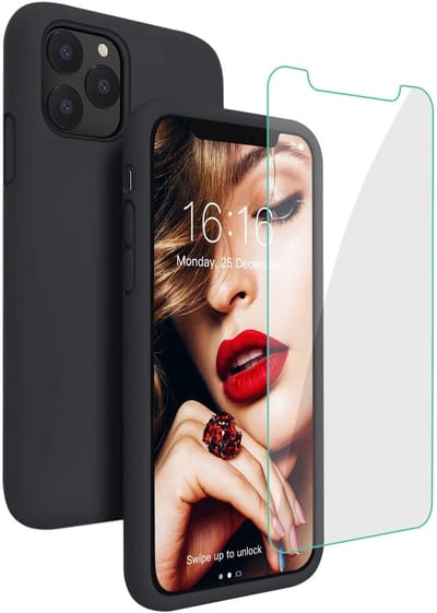 Hoesje Geschikt voor iPhone 12 / 12 Pro hoesje - Soft Nano siliconen Gel Rubber backcover Zwart met Glazen screenprotector