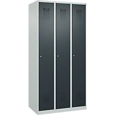 C+P Evolo Plus kledingkast, 3 vakken, rechts scharnierend, cilinderslot, B 900 x D 500 x H 1850 mm, lichtgrijs/antracietgrijs