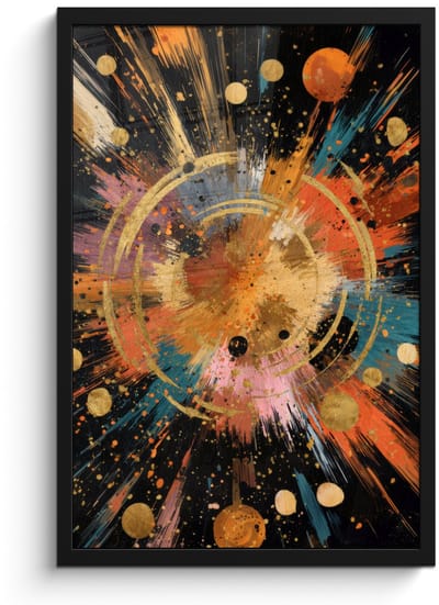 Poster in lijst - Fotolijst 40x60 cm - Posters - Explosie - Verfstructuur - Goud - Abstract - Posterlijst zwart - Decoratie - Wanddecoratie woonkamer - Muurdecoratie slaapkamer