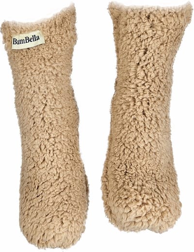 BamBella® - Teddy sokken - maat 35 t/m 41 - Warme winter fluffy dames huissokken antislip Beige Bruin