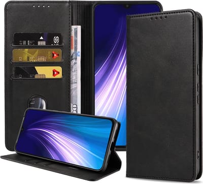 Smartphonica Telefoonhoesje geschikt voor Xiaomi Redmi Note 8 kunstleren Hoesje met Magnetische sluiting en Pasjeshouders Book Case met Klepje - Zwart geschikt voor Xiaomi Redmi Note 8