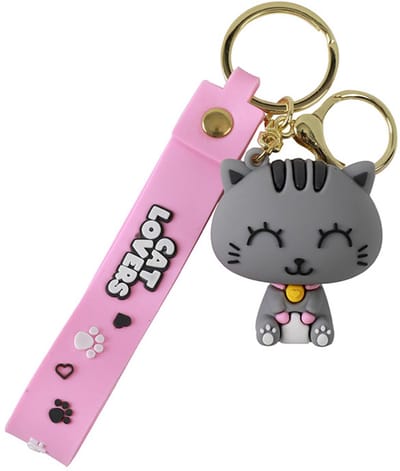 iTotal Sleutelhanger Lanyard Grijze Kat Keychain ORANGE CAT Plastic and Metal 4x4.5cm