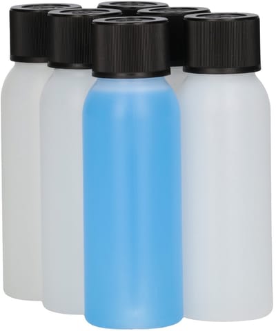 6 x 100 ml ronde fles HDPE naturel + Kindveiligedop zwart - BPA Vrij - Niet Breekbaar - Plastic Flesjes Navulbaar - Met Dop - Lege Flessen - 6 stuks