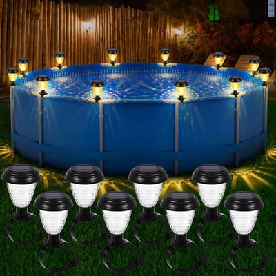 Solar Framed Pool Light - 12 Stuks Waterdichte Solar Tuinlampen voor Bovengronds Zwembad, Omheining, Tuin - Warm Geel Licht voor Zwembad & Trampoline Decoratie - 1 Set