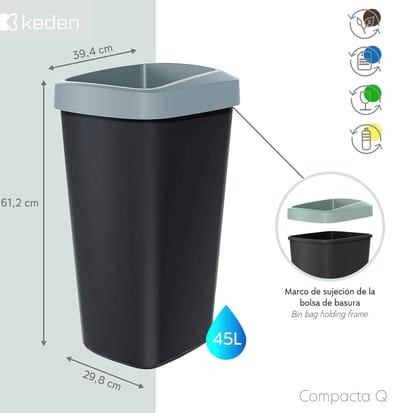45 liter recyclingemmer kunststof met praktisch open deksel - grijs