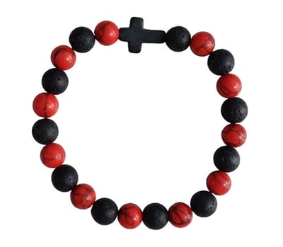 Kruis armband - Jezus - Christelijk - christelijk cadeau - kralen sieraad - bijbel - rood zwart 1 stuks