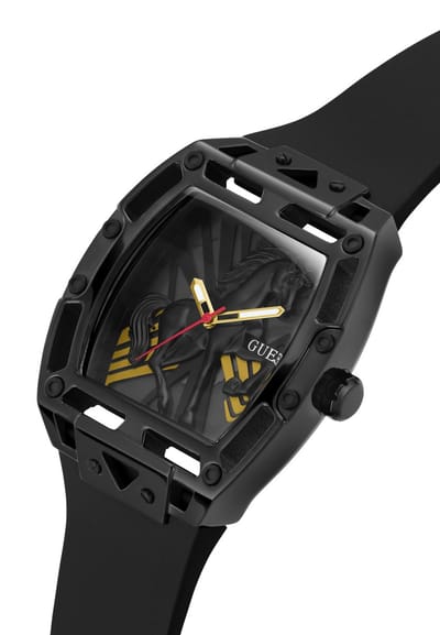 Guess Legend Analoge Quartzhorloge Zwart Kast Gemaakt Van 100% Roestvrij Staal En Een Armband Van 100% Siliconen 44 GW1074G1