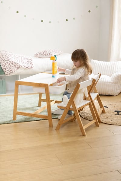 Atmosphera Kids Kinderbureau met 2 Stoelen + Opbergruimte - 64x50x47cm - Wit/Bruin