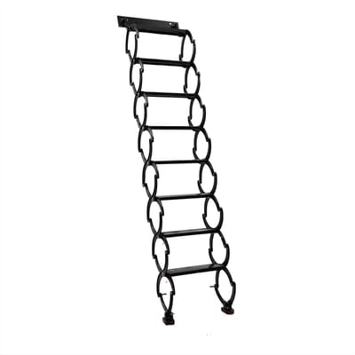 Telescopische zoldertrap - Voor toegang tot zolder - Uittrekbare telescopische trapladder met 8 treden - Intrekbare ladder - Zwart