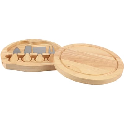 Ronde Kaasplank met 4 Snijgereedschappen Veelzijdige Fruitschaal Kaas Serveerplank beige