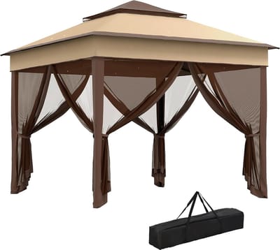 Pop-up Paviljoen - Partytent Gazebo - Buiten Bijeenkomsten - Verstelbare Hoogte - 3 x 3 m - Beige