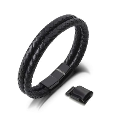 SERASAR Leren Armband Heren [Double] - Zwart 23cm - Cadeau-Idee Vriendje