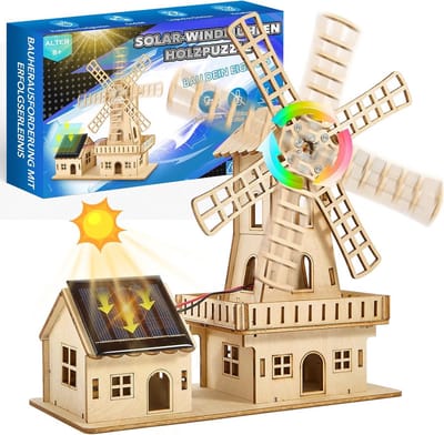 STEM Houten Zonne-energie Puzzel: DIY Windmolenhuis Modelbouwset - Educatief Leerzaam Speelgoed