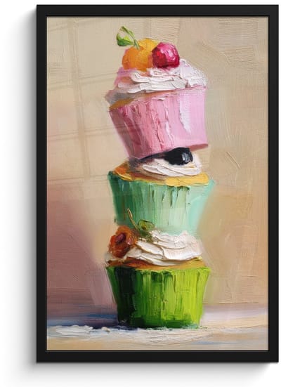 Poster in lijst - Fotolijst 40x60 cm - Posters - Cupcakes - Gestapeld - Kleurrijk - Fruit - Posterlijst zwart - Decoratie - Wanddecoratie woonkamer - Muurdecoratie slaapkamer
