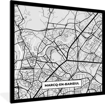 Fotolijst incl. Poster - Kaart - Stadskaart - Marcq-en-Barœul - Plattegrond - Frankrijk - 40x40 cm - Posterlijst