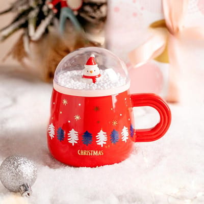 Kerst Cartoon Creatieve Sneeuwpop Super Schattige Keramische Beker met Deksel Stel Bloementhee Kopje Kantoor Koffiemok 360ml