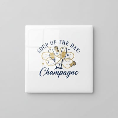 Grappige Keuken Quote Keramische Tegel “Soup of the Day: Champagne” – Elegante Bar & Eetkamer Wanddecoratie, Woondecoratie Tegel 15 x 15 cm