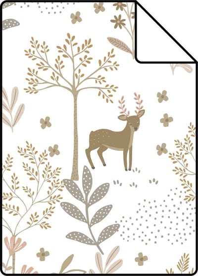 Proefstaal ESTAhome behang bos met bosdieren terracotta roze en beige - 26.5 x 21 cm - 139521-S