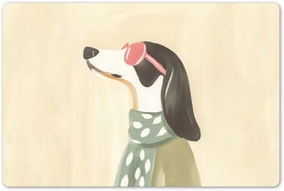 Placemats 45x30 cm - Placemat kunststof - 1 stuk - Hond - Zonnebril - Sjaal - Borden onderleggers - Decoratie voor op tafel - Keuken tafeldecoratie accessoires - Vinyl onderlegger - Tafelversiering