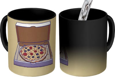 Magische Mok - Foto op Warmte Mokken - Koffiemok - Pizza - Doos - Salami - Illustratie - Magic Mok - Beker - 350 ML - Theemok