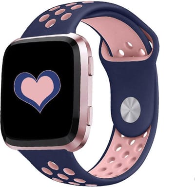 By Qubix - Compatible Fitbit bandje - geschikt voor Fitbit Versa 1 / 2 & Lite sportbandje - Maat: Large - Blauw + Roze Smartwatchbandje bandje Armband Polsband Strap Band Watchband