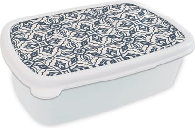 Broodtrommel Wit - Lunchbox - Brooddoos - Patronen - Mandala - Blauw - 18x12x6 cm - Volwassenen