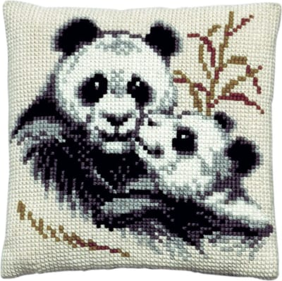 Pako borduurpakket kruissteekkussen - Panda met jong - geprint stramien - 003.091 - DIY kit