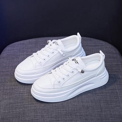 Dames Witte Schoenen Lederen Bovenwerk Lente en Zomer Buitensporten Dunne Sectie Casual Schoenen Zachte Zool Wilde Vetersneakers 40 gray