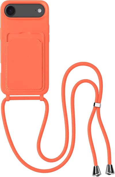 Hoes Geschikt voor iPhone Air Hoesje Pas Houder Case Hoes Met Koord - Hoesje Geschikt voor iPhone Air Hoes Met Telefoonkoord Pasjeshouder Cover - Papaya