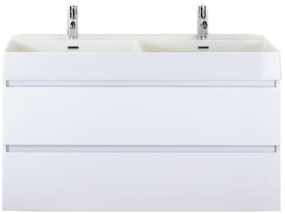 Maxx XL Badmeubelset 120 cm - Wit Hoogglans - Wastafel Kube Dubbel 2 Kraangaten