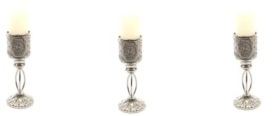 Set van 3 Prachtige Oosterse Lantaarn | Metalen Kaarsenhouder Zilver | 27cm | Waxinelichthouder | Kandelaar