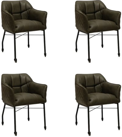 Bronx71® Eetkamerstoel met wieltjes Royce eco-leer groen - eetkamerstoelen set van 4 - stoel