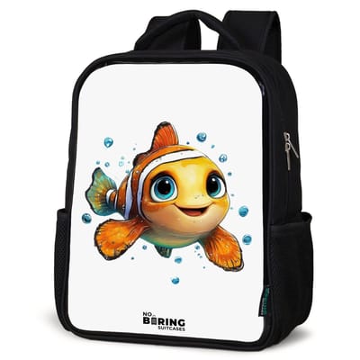 NoBoringSuitcases.com® - Rugzak zwart - Schooltas jongen & meisje - Clownvis met bellen op witte achtergrond - Rugtas voor school - Boekentas kind - Schoolrugzak - Kinderrugzak