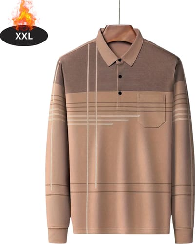 Livano Poloshirt Heren - T-Shirt Heren - Shirt - Overhemd - Polo Shirt Lange Mouwen - Khaki - XXL