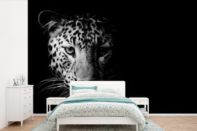 Behang - Fotobehang Panter - Wilde dieren - Zwart wit - Dieren - Breedte 360 cm x hoogte 240 cm