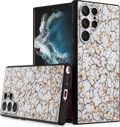 LuxeBass Siliconen hoesje met print geschikt voor Samsung Galaxy S22 Ultra - Marmer Broken White - telefoonhoes - gsm hoes - telefoonhoesje
