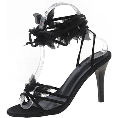 Chaussures Femme Enveloppantes Cheville Sandales Femme Mode Sandales Robe Femme Papillon Lacets Croisés Talons Hauts Fins Chaussures Femme 40 noir