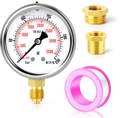 Allecto - Vloeistofgevulde Manometer - 0-250 bar - Roestvrijstalen behuizing - 1/4" aansluiting - Voor water olie lucht - Nauwkeurig en betrouwbaar