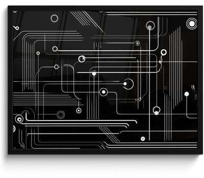 Poster in lijst - Fotolijst 70x50 cm - Posters - Gaming - Abstract - Lijnen - Rondjes - Zwart - Posterlijst zwart - Decoratie - Wanddecoratie woonkamer - Muurdecoratie slaapkamer