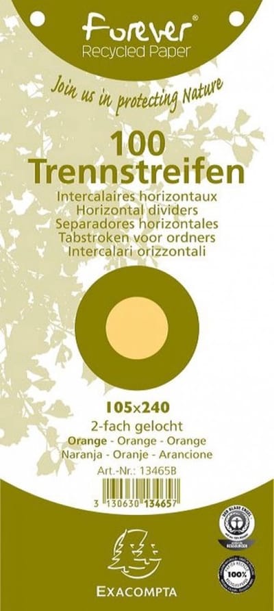 Exacompta FOREVER® Pak van 100 horizontale tabstroken met perforatie 180g - 105x240mm - Oranje - 13465B
