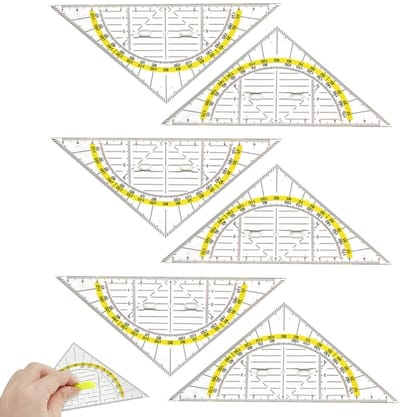 Dailygoods- Gradenboog 2-in-1 - Geodriehoek - Transparant - Set van 6 - Kunststof - Geschikt voor school en kantoor