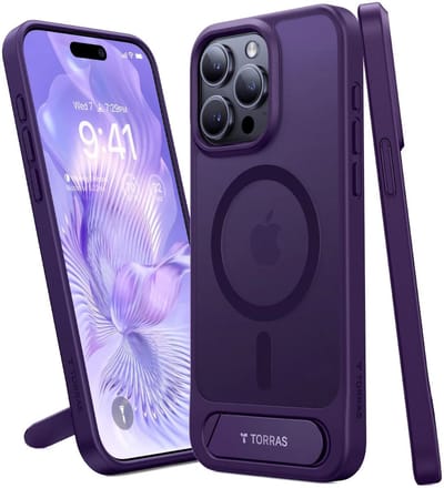 TORRAS Hoesje Geschikt voor Apple iPhone 15 Pro Max - UPro Pstand - Compatibel met MagSafe - Uitklapbare Kickstand - Back Cover met Magneet - Paars