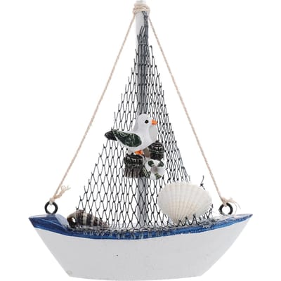 Zeilmodel Woondecoratie Mediterraan Boot Zeilboot Figuur Delicaat Mini Schip Ornament Ambachten Houten 13.3x11cm white