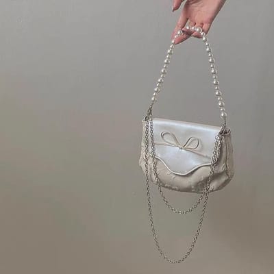Niche Design Parel Jacquard Kettingtas Nieuw Meisje Strik Handtas Vrouwen Enkele Schouder Schuin Overdwars Vrouwentas gray