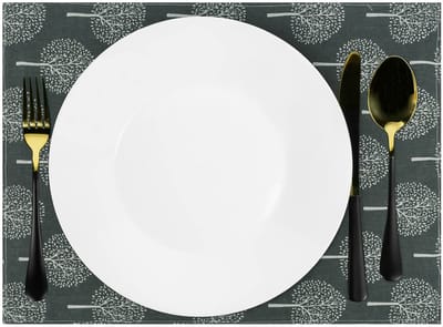 Placemat - Boom patroon - Set van 8 - Placemats - Borden onderlegger - Tafelbeschermer - Tafelaccessoires - Rechthoek - Katoen - Antraciet met beige - 30 x 40 cm
