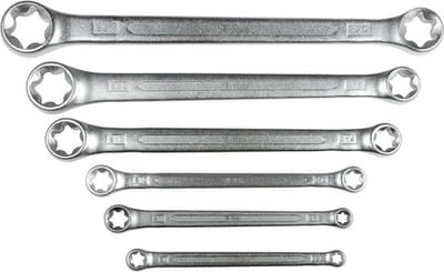 SW-Stahl 01560L dubbele ringsleutelset E-profiel, E6-E24, 6-delig. I Sleutel voor Torx-schroeven I Externe TX-ster I Ringsleutelset I Ringsleutel I Dubbele sleutel