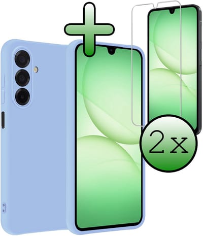 Hoesje Met 2x Screenprotector - Geschikt voor Samsung Galaxy A17 - Sterk & Shockproof - Back Cover - Siliconen Case - Telefoon Hoes - Lichtblauw