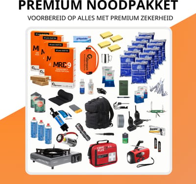 Allprepare Premium Noodpakket - Conform Overheidsadviezen - MRE-9 Noodrantsoen (20 Jaar Houdbaar) - Sawyer Mini Waterfilter - Care Plus EHBO Kit - Compleet Noodpakket voor Thuis