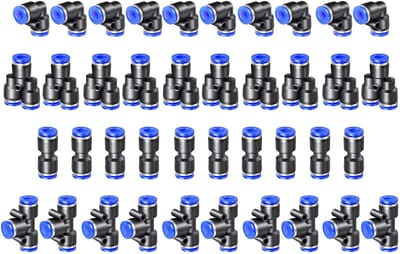 Dailygoods- Pneumatische Connectoren 40pcs - Splitter/Hoek/T-stuk/Rechtdoor - Robuust en Duurzaam - Eenvoudige Aansluiting - Geschikt voor PU/PE/Nylon Buizen - Luchtverbindingen