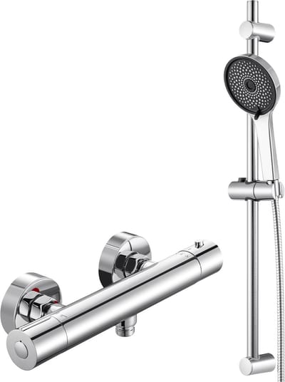 Auralum Max Doucheset - Thermostatische Douchekraan - Veiligheidsfuncties - Met 5 Standen Handdouche - Hoge Druk Douchekop - Waterbesparend - Chroom